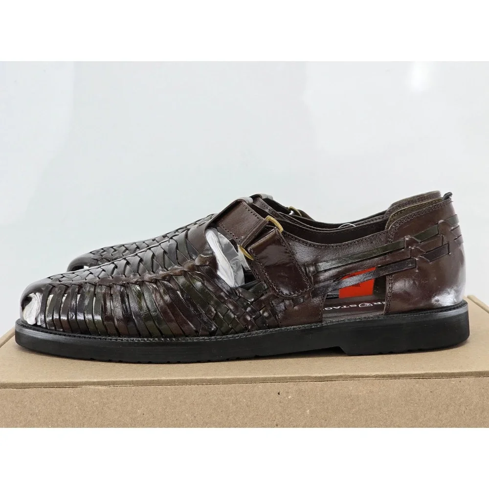 Deer Stags Bamboo Huarache Sandals Mens 14 Brown Woven Leather Slip On -New